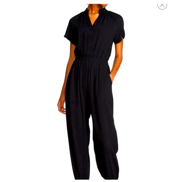 BB Dakota twill jumpsuit, button-front design w/cinched waist jogger-style cuffs - Picture 1 of 14